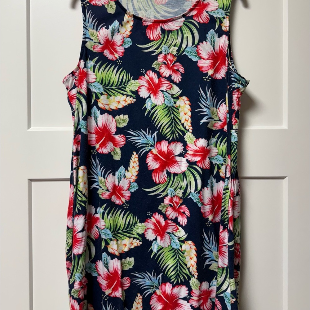 Floral Sleeveless Dress - Navy and Red